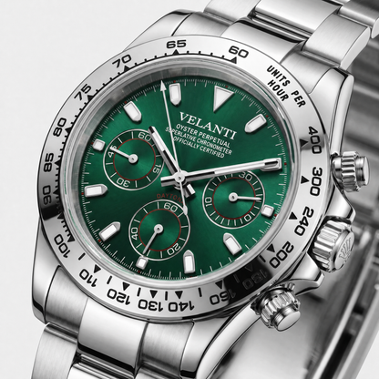 Daytona-style custom chronograph watch, Velanti Milano Veltona Silver Green, watch detail photo 10