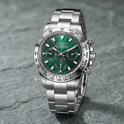 Daytona-style custom chronograph watch, Velanti Milano Veltona Silver Green, watch detail photo 11