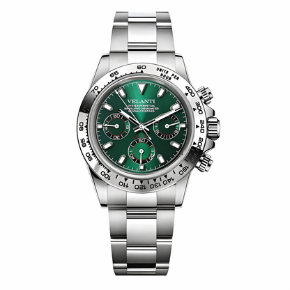Daytona-style custom chronograph watch, Velanti Milano Veltona Silver Green, main product photo